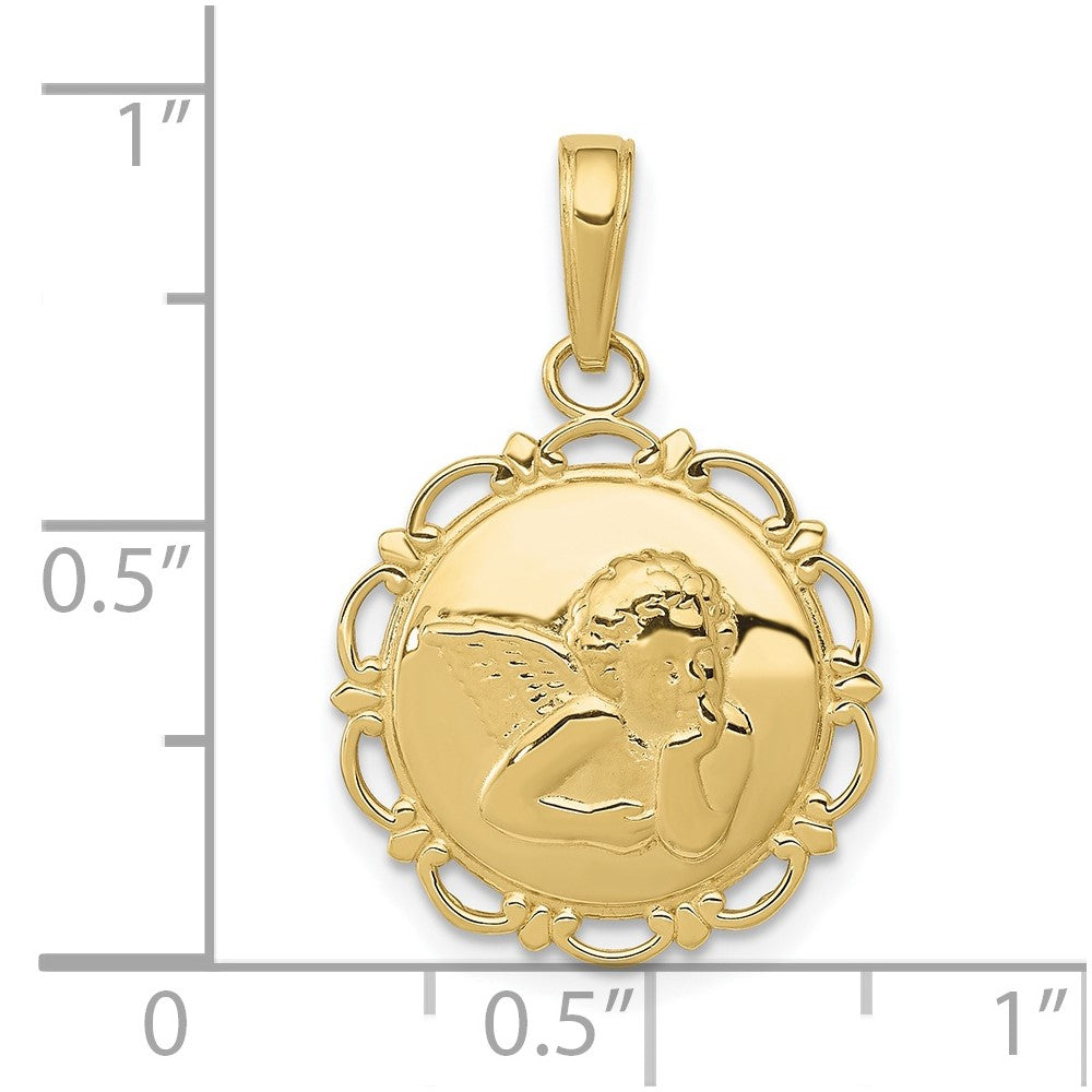 Polished Angel/Cherub on Round Scalloped Frame Pendant - WBC