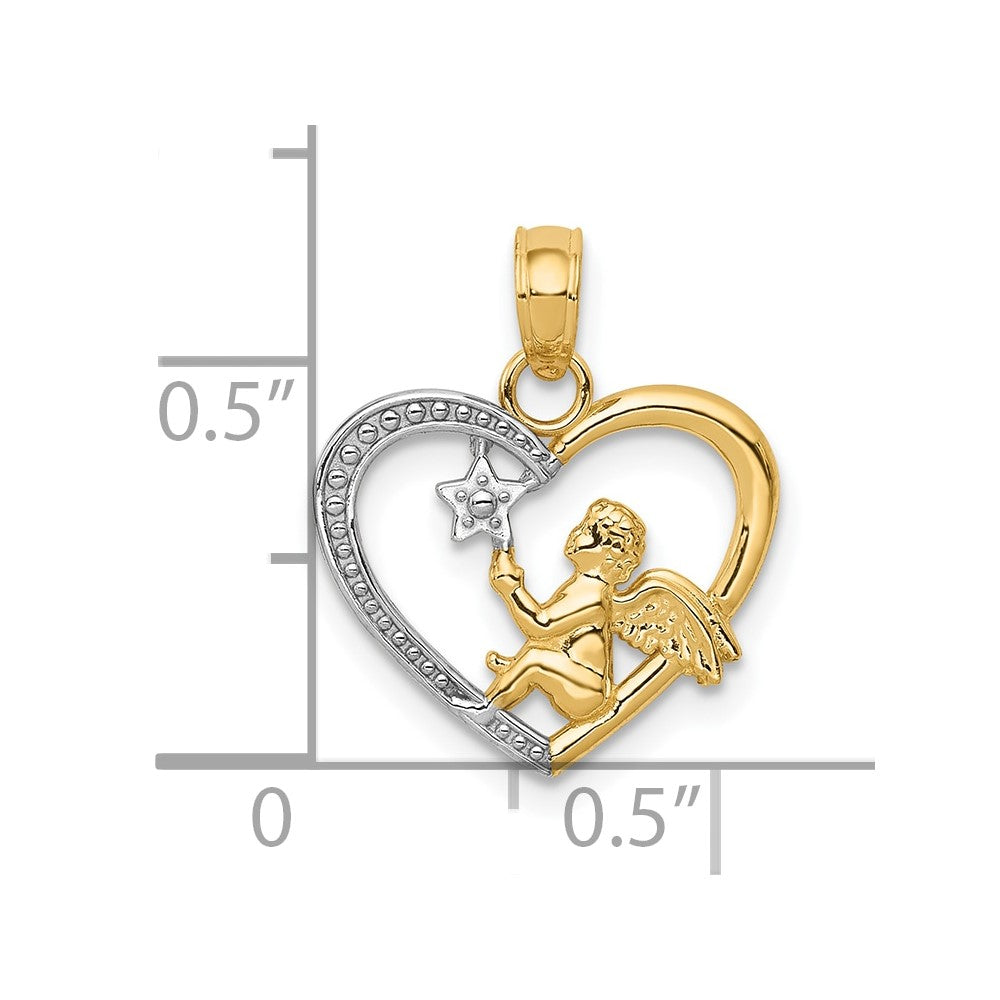 and Rhodium Angel in Heart with Star Pendant - WBC