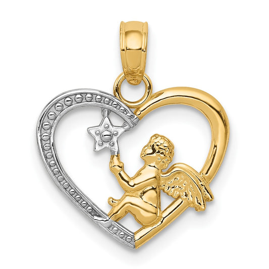 and Rhodium Angel in Heart with Star Pendant - WBC