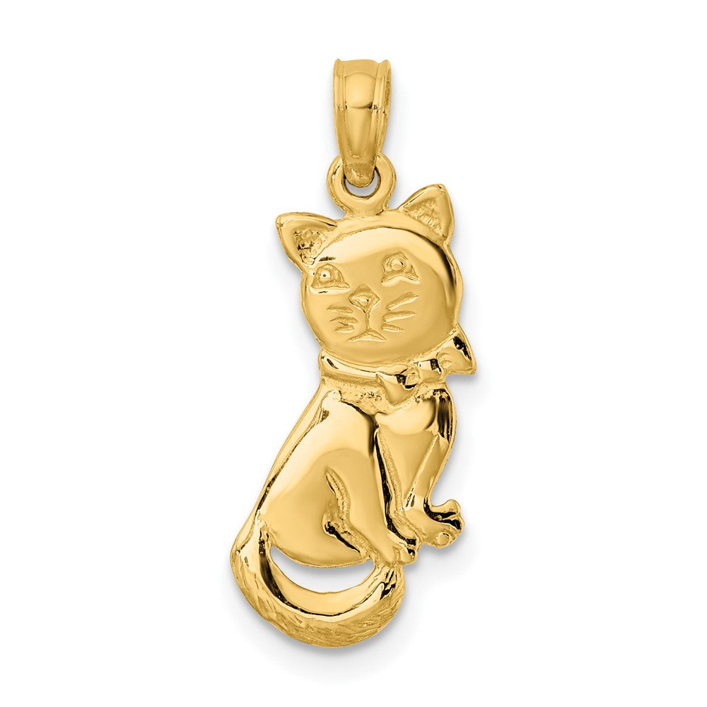 3-D Polished Sitting Cat with Bow Charm - WBC