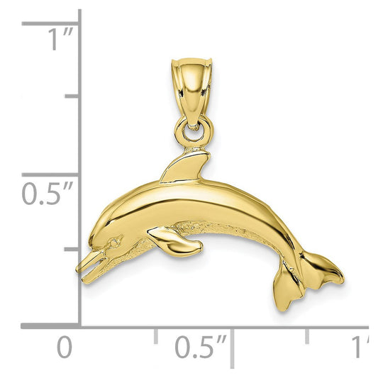 Siren 10K Gold Textured Polished Dolphin Jumping Charm, 24.35mm