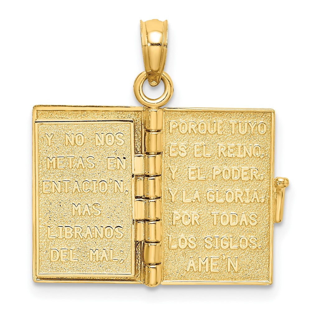 3-D Moveable Pages SANTA BIBLIA Bible Opens with Lords Prayer in Spanish Inside Pendant - WBC