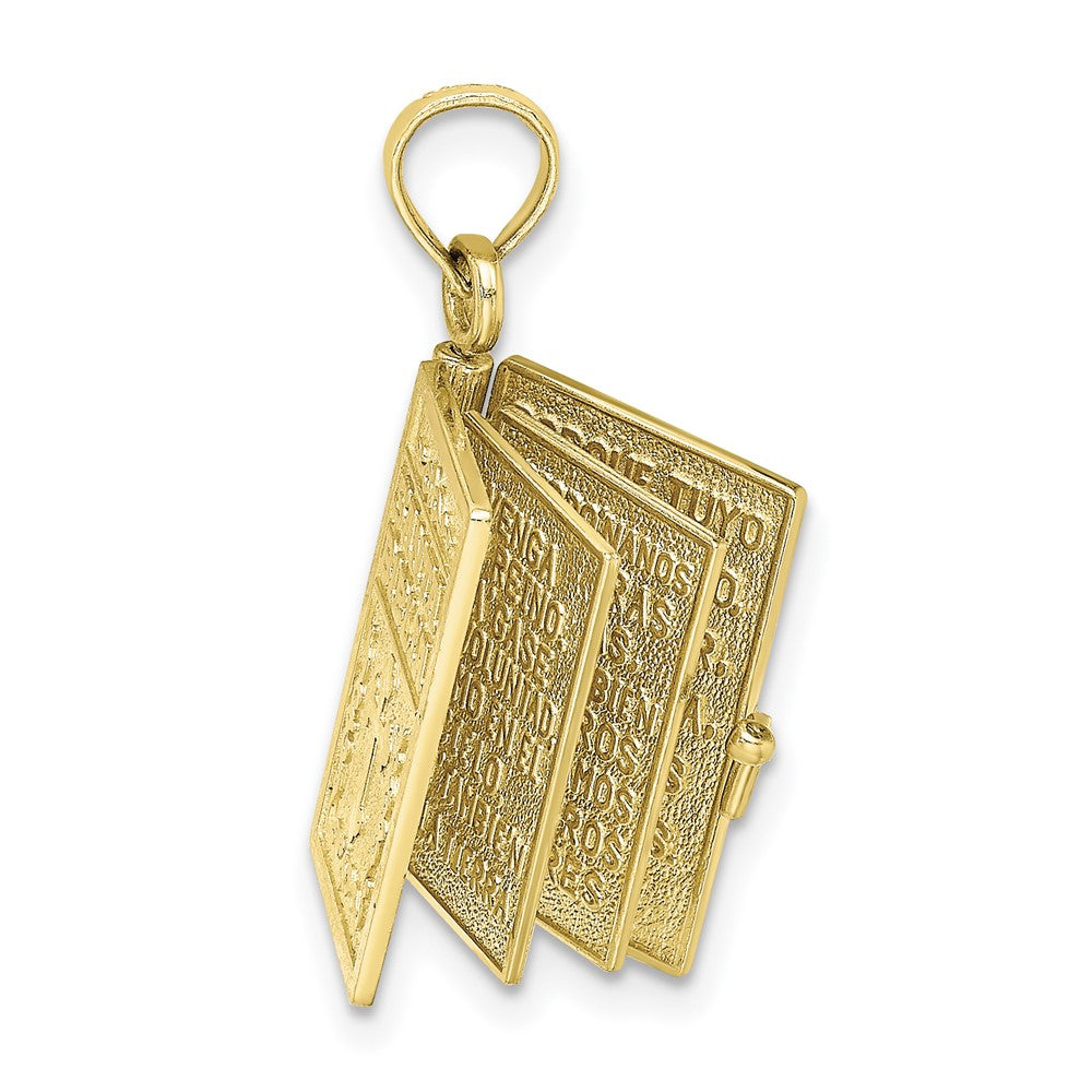 3-D Moveable Pages SANTA BIBLIA Bible Opens with Lords Prayer in Spanish Inside Pendant - WBC
