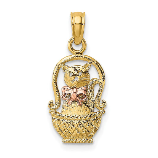 Two-Tone Cat with Bow In Basket Charm - WBC