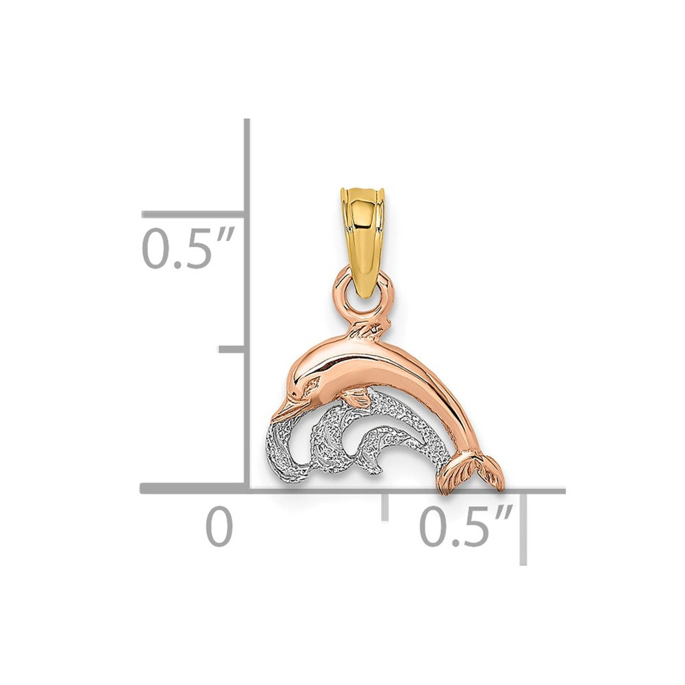 Two-Tone with Rhodium Mini Dolphin and Wave Charm - WBC