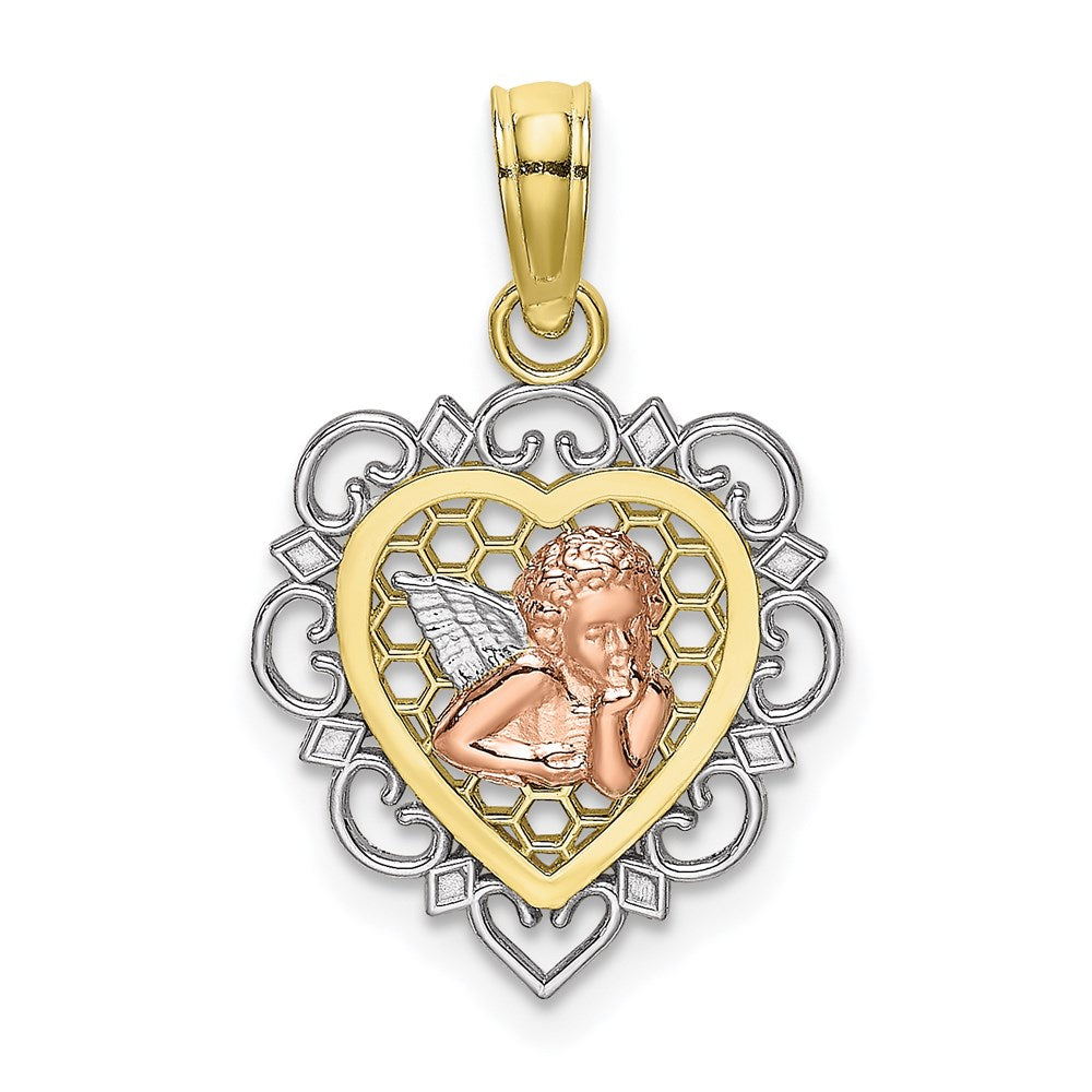 Two-tone and Rhodium Small Angel In Scalloped Heart Charm - WBC