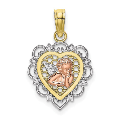 Two-tone and Rhodium Small Angel In Scalloped Heart Charm - WBC