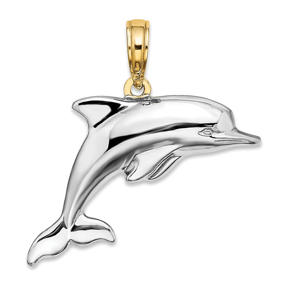 and Rhodium 3-D Reversible Puffed Dolphin Charm - WBC