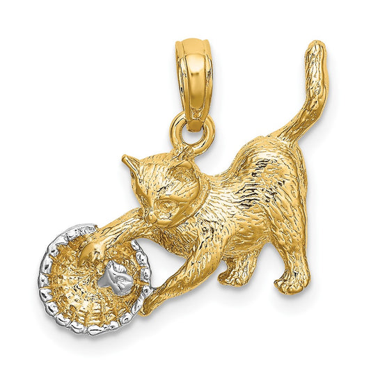 and Rhodium Cat Playing with Yarn In Basket Charm - WBC