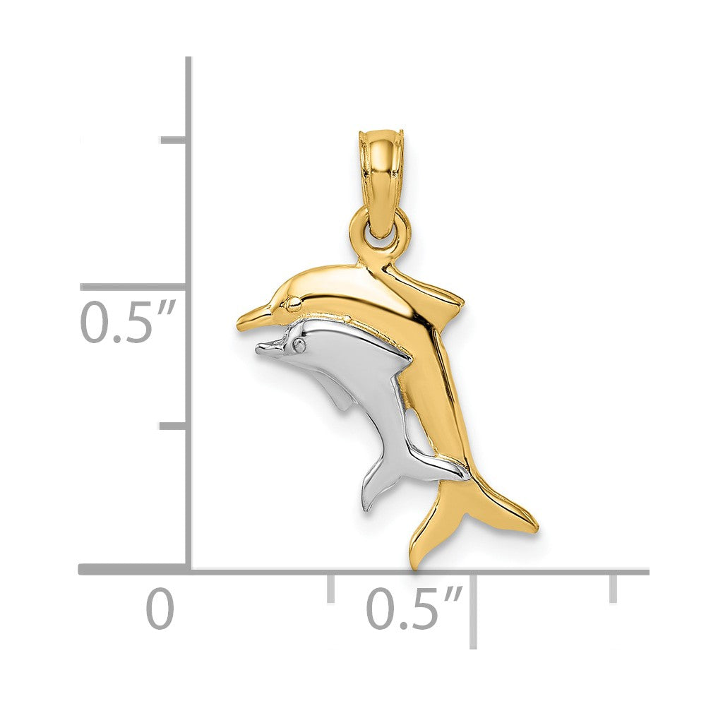 with Rhodium 2-D Polished Two Dolphins Charm - WBC