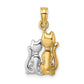 and Rhodium Polished Cat and Kitten Charm - WBC