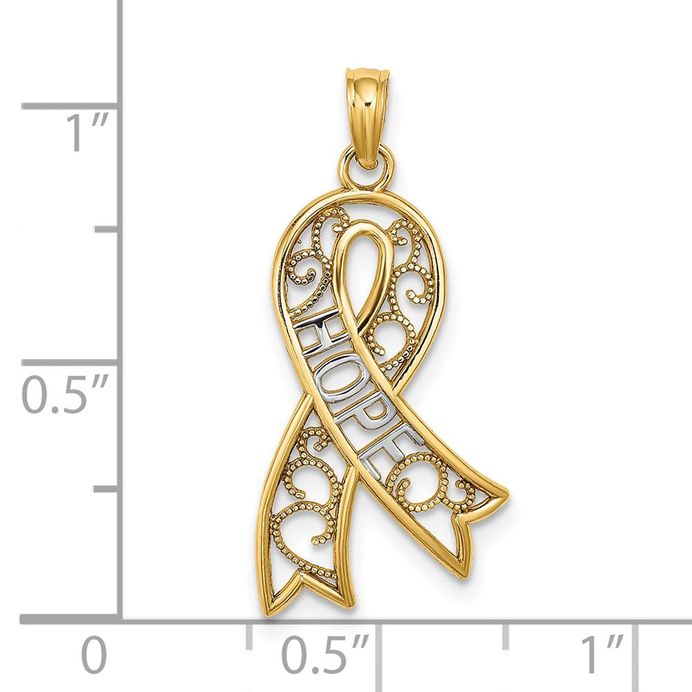 and Rhodium HOPE Filigree Awareness Ribbon Charm - WBC