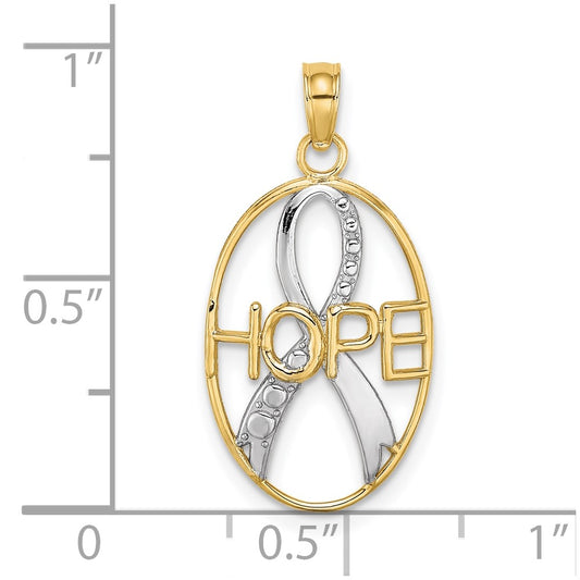 and Rhodium HOPE Awareness Ribbon in Oval Pendant - WBC