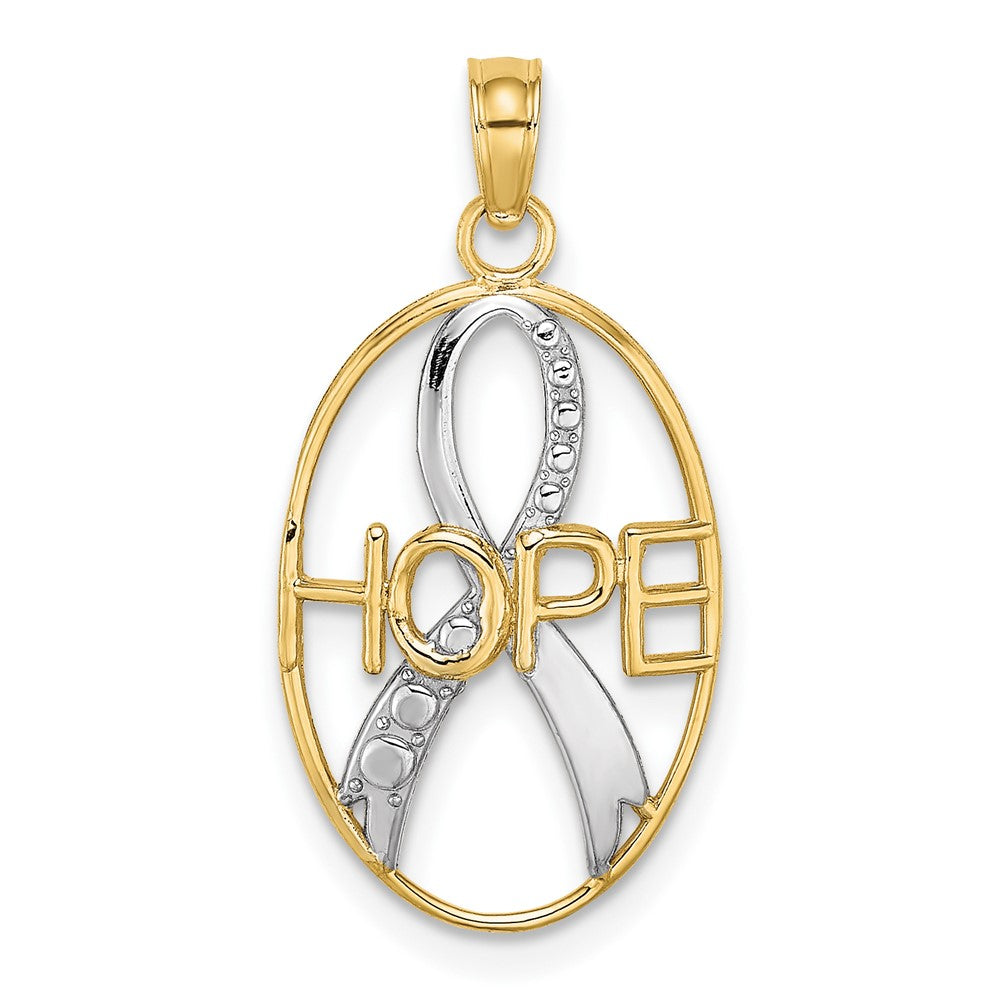 and Rhodium HOPE Awareness Ribbon in Oval Pendant - WBC