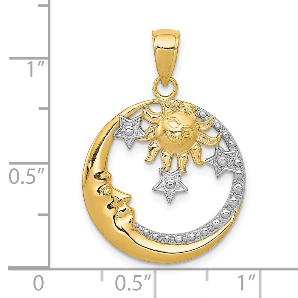 and Rhodium Diamond-cut Moon / Stars / Sun Pendant - WBC