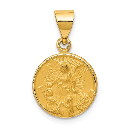 Polished and Satin Solid Guardian Angel Medal Pendant - WBC
