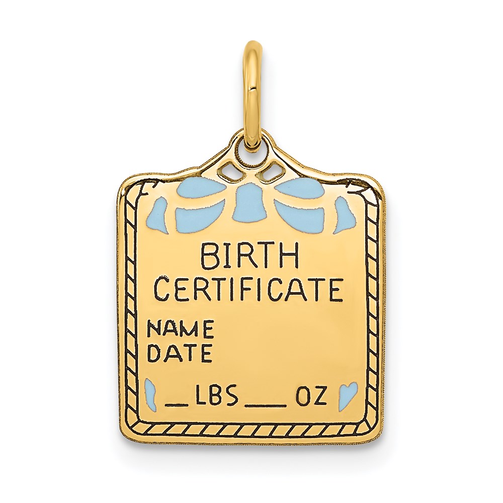 Enameled Blue Engravable BIRTH CERTIFICATE Charm - WBC