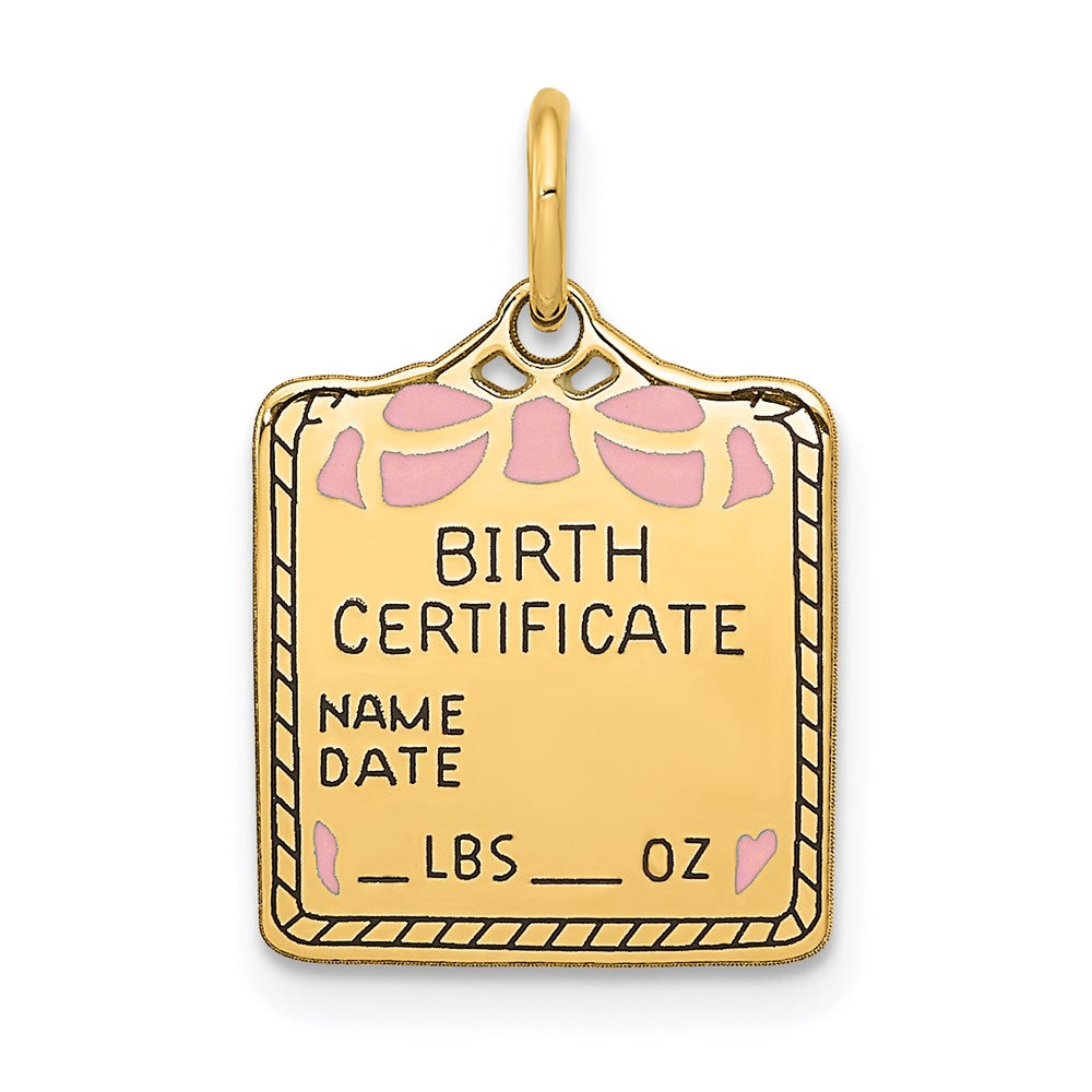 Enameled Pink Engravable BIRTH CERTIFICATE Charm - WBC