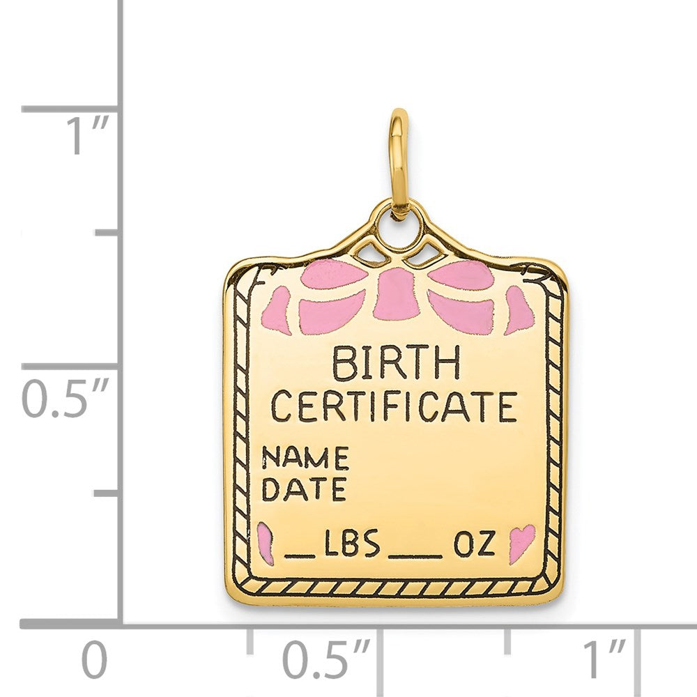 Enameled Pink Engravable BIRTH CERTIFICATE Charm - WBC
