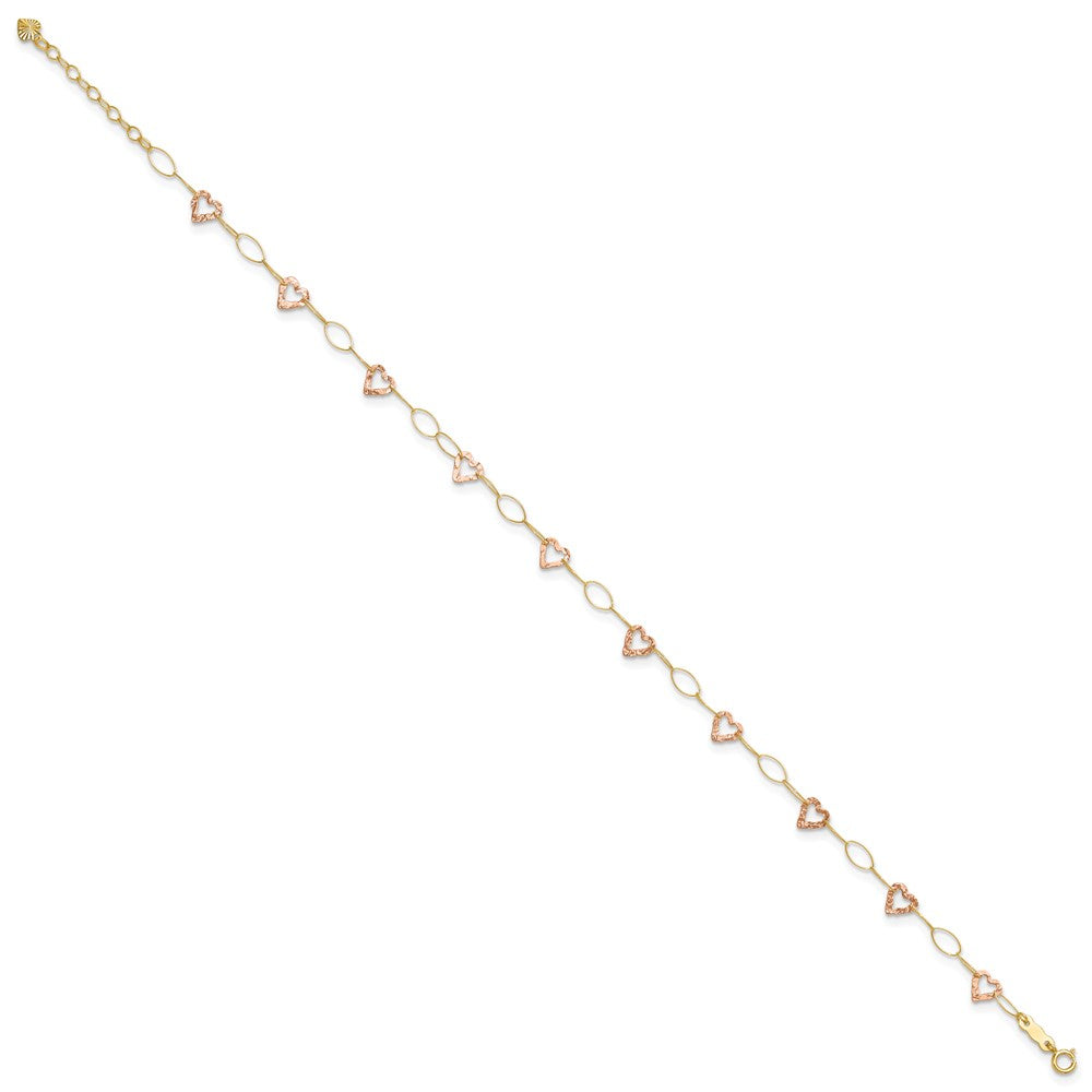 Two-tone Hammered Open Hearts and Oval Link Plus Extender - Total Anklet - WBC