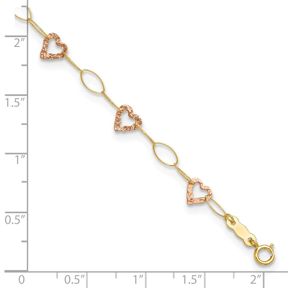 Two-tone Hammered Open Hearts and Oval Link Plus Extender - Total Anklet - WBC