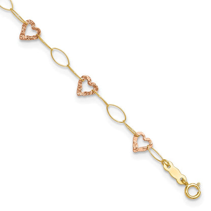 Two-tone Hammered Open Hearts and Oval Link Plus Extender - Total Anklet - WBC