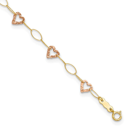 Two-tone Hammered Open Hearts and Oval Link Plus Extender - Total Anklet - WBC