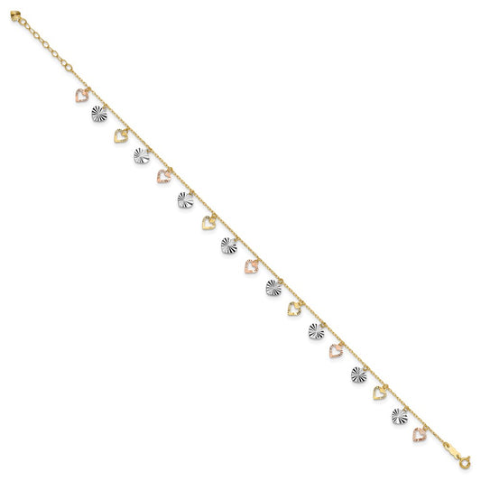 Tri-Color Dangle Hearts Plus Extender - Total Anklet - WBC
