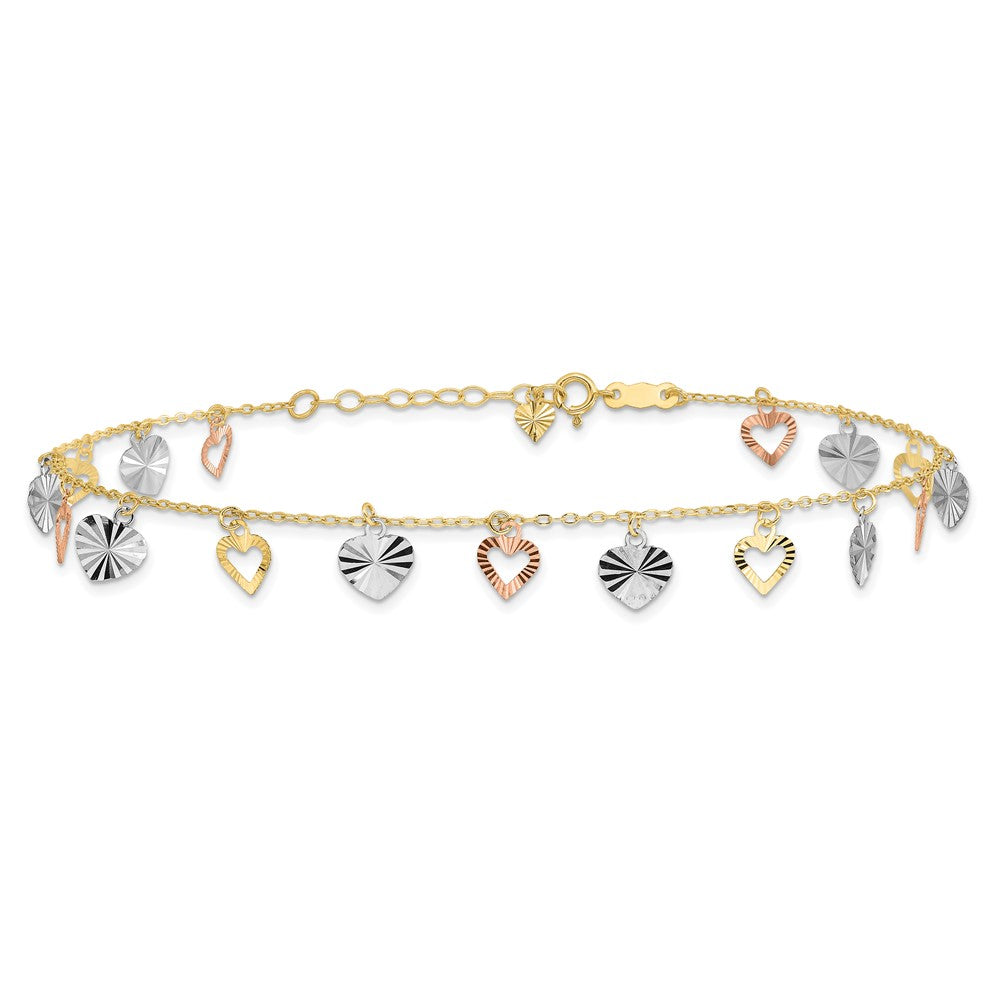 Tri-Color Dangle Hearts Plus Extender - Total Anklet - WBC
