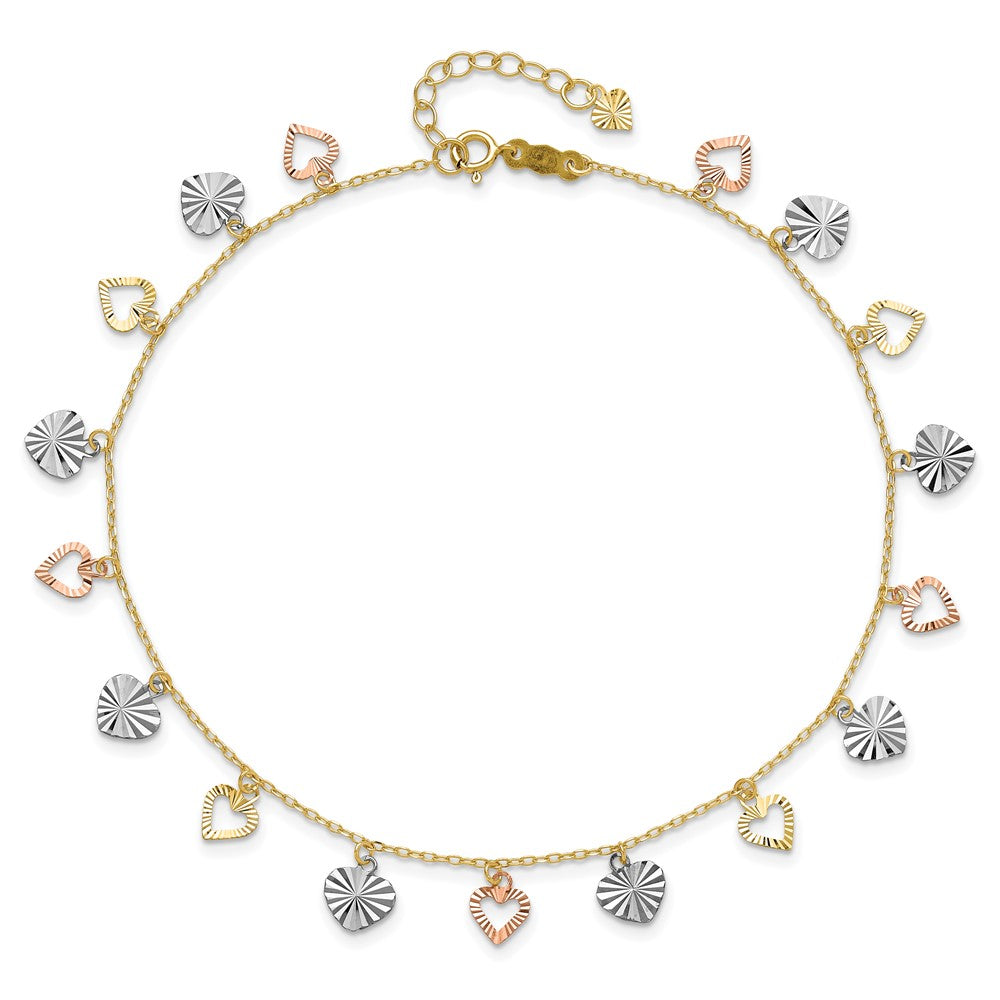 Tri-Color Dangle Hearts Plus Extender - Total Anklet - WBC