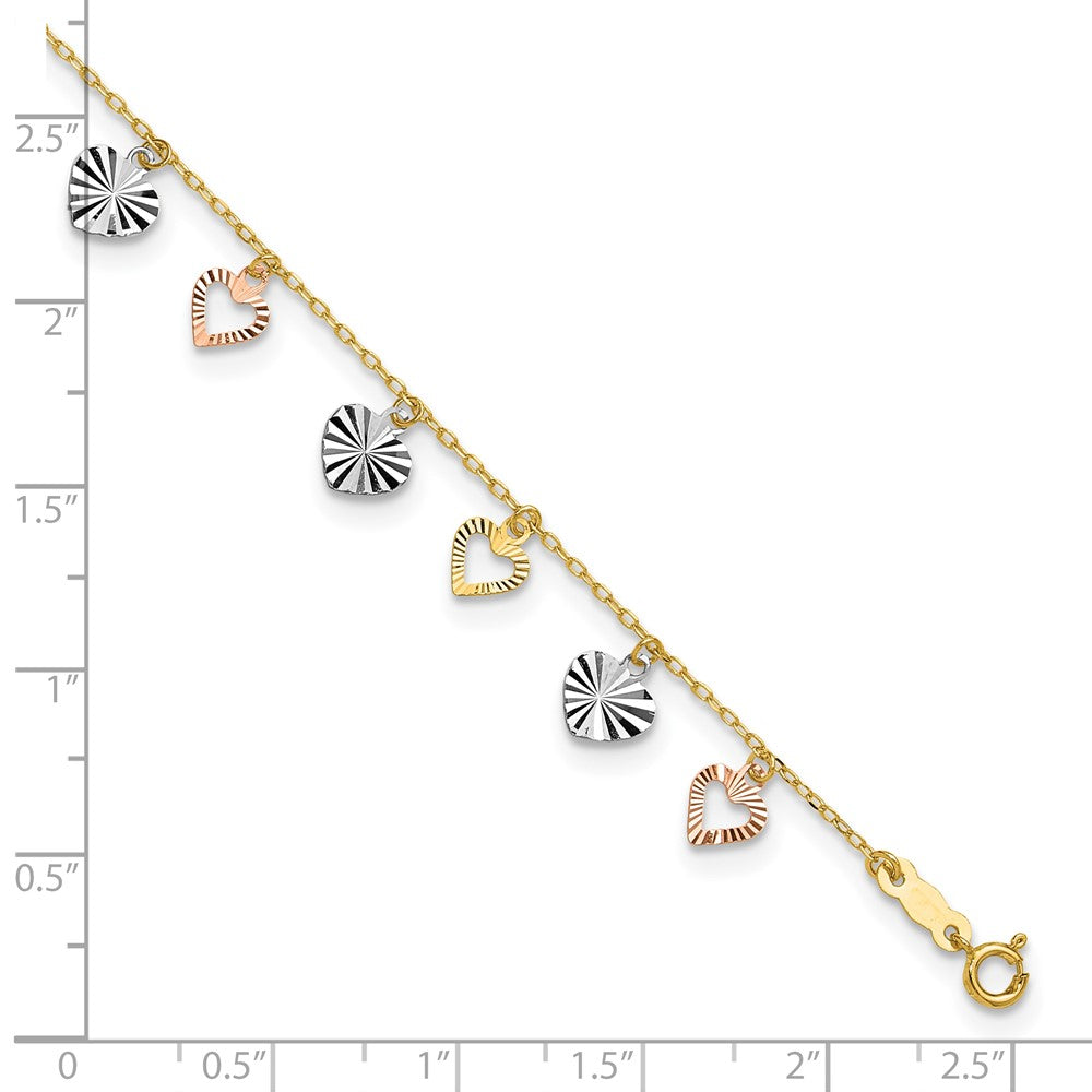 Tri-Color Dangle Hearts Plus Extender - Total Anklet - WBC