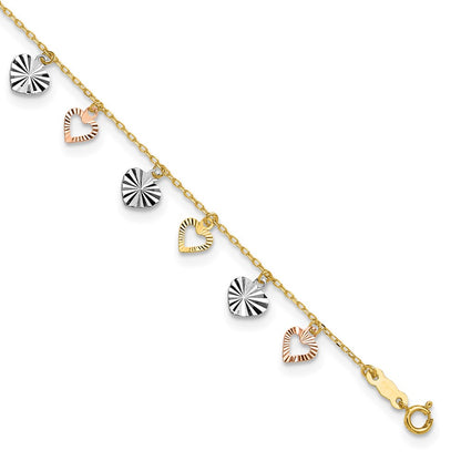Tri-Color Dangle Hearts Plus Extender - Total Anklet - WBC