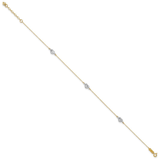 Two-tone Diamond-cut Triple Puffed Hearts Plus Extender - Total Anklet - WBC