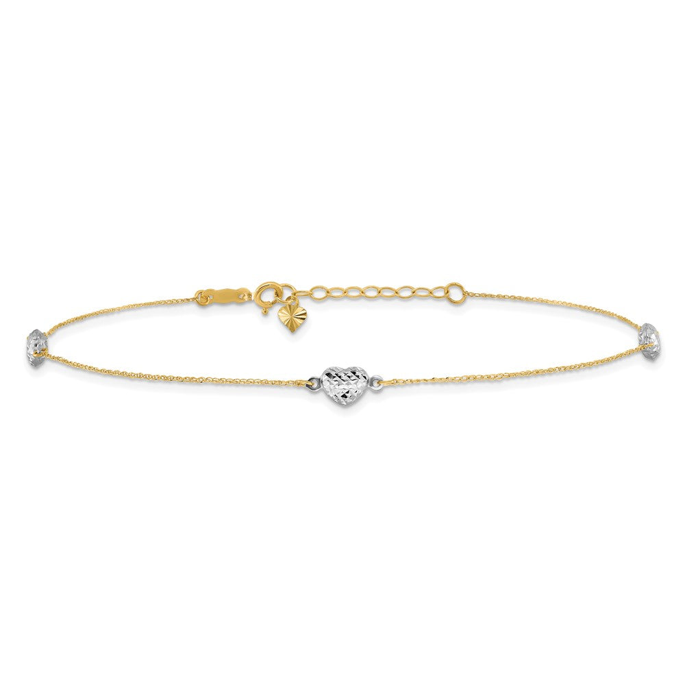Two-tone Diamond-cut Triple Puffed Hearts Plus Extender - Total Anklet - WBC