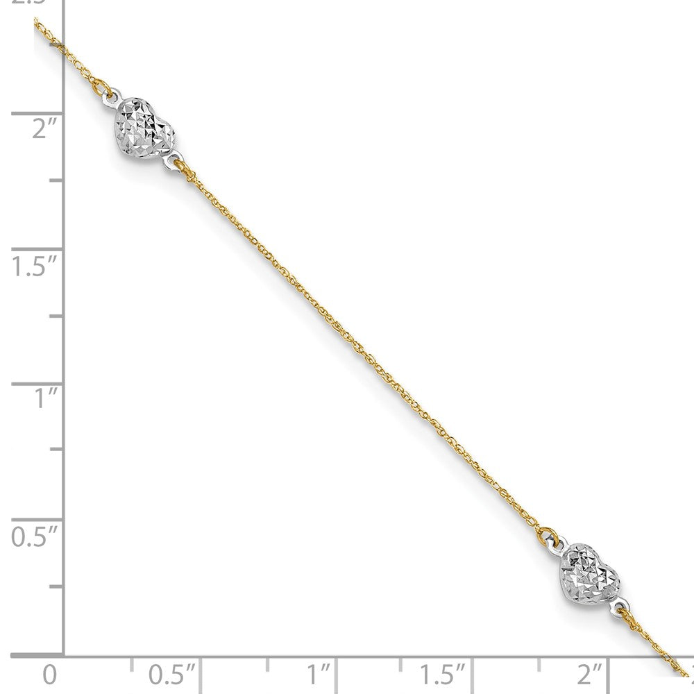 Two-tone Diamond-cut Triple Puffed Hearts Plus Extender - Total Anklet - WBC