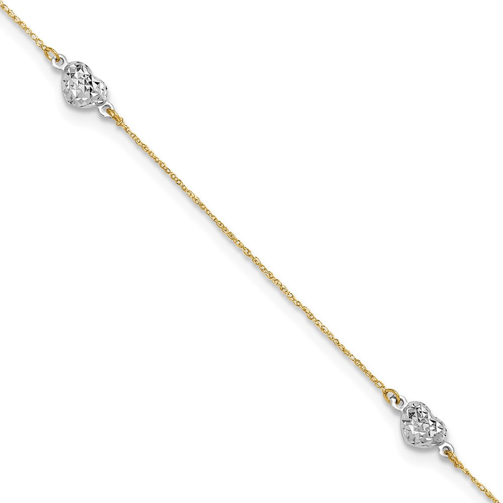 Two-tone Diamond-cut Triple Puffed Hearts Plus Extender - Total Anklet - WBC