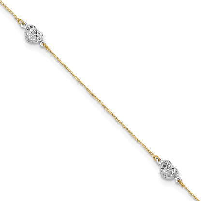 Two-tone Diamond-cut Triple Puffed Hearts Plus Extender - Total Anklet - WBC