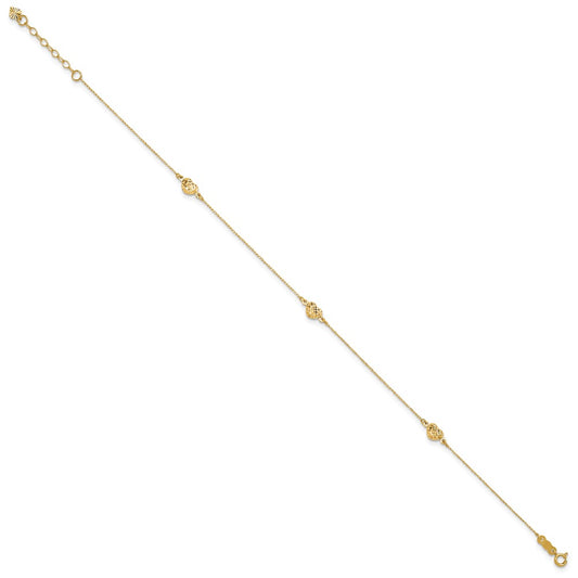 Polished Diamond-cut Triple Puffed Hearts Plus Extender - Total Anklet - WBC