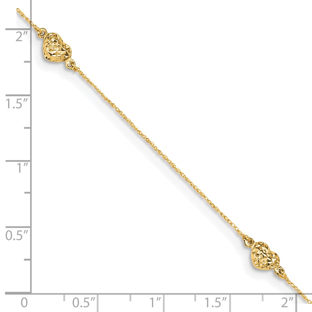 Polished Diamond-cut Triple Puffed Hearts Plus Extender - Total Anklet - WBC