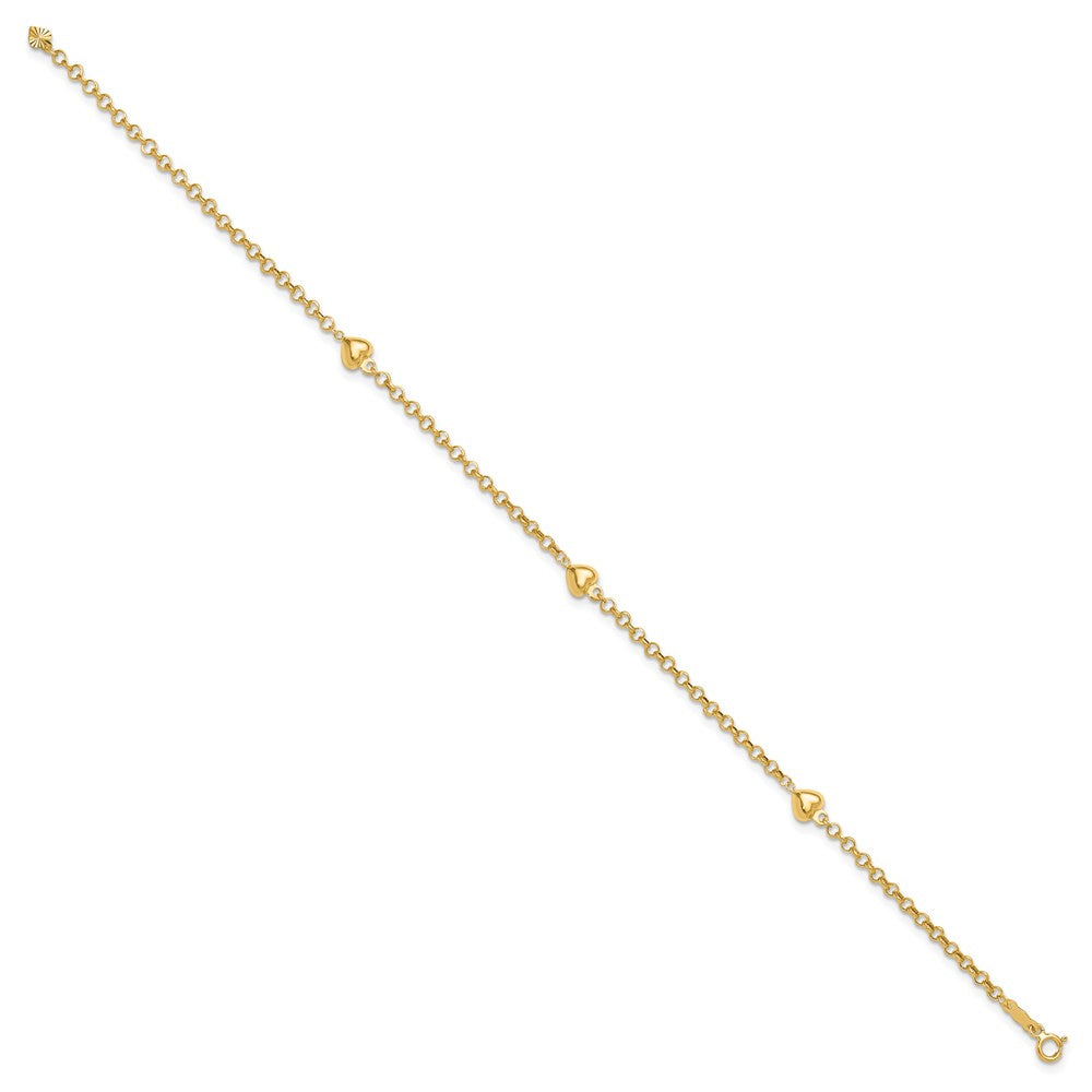 Polished Puffed Heart 3-Station Anklet - WBC