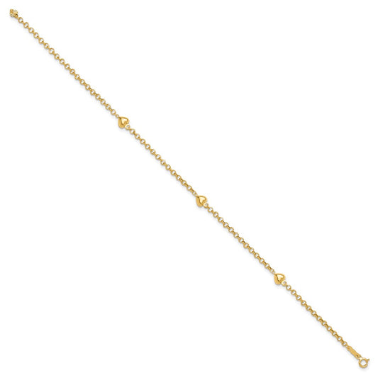Polished Puffed Heart 3-Station Anklet - WBC