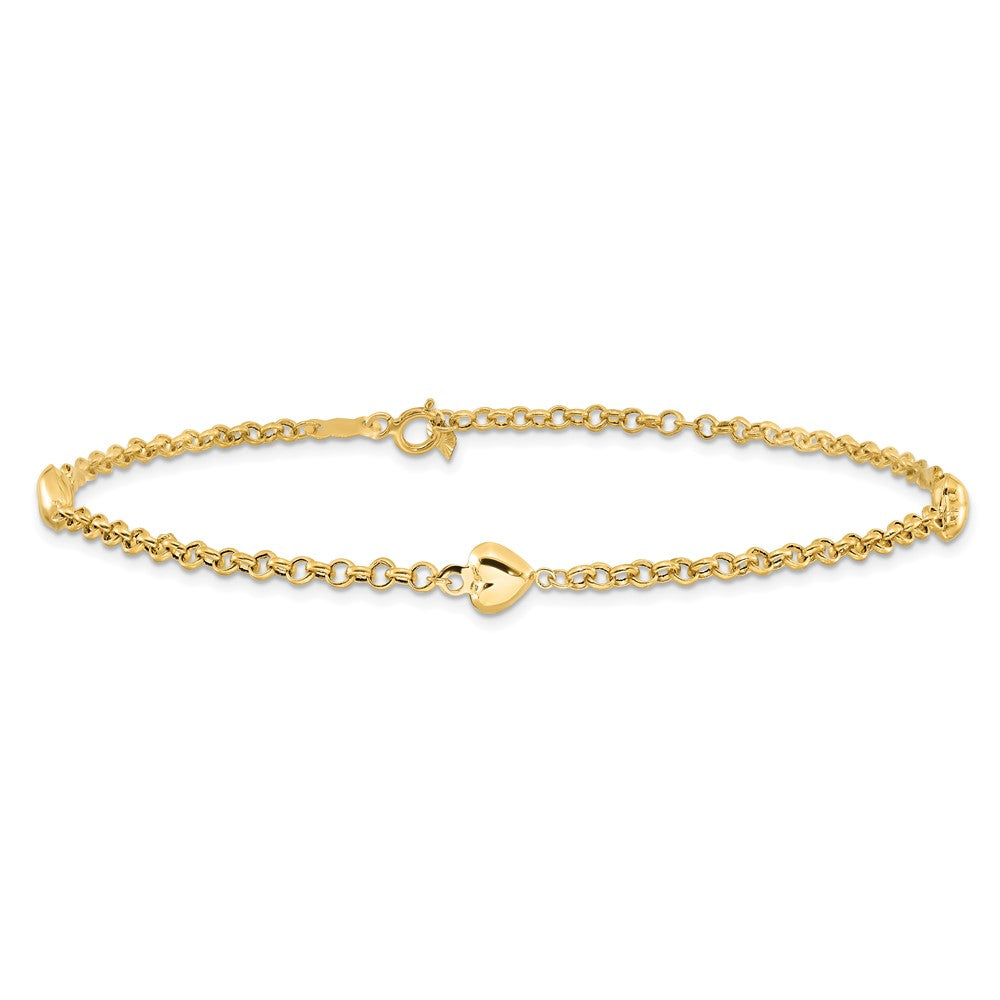 Polished Puffed Heart 3-Station Anklet - WBC