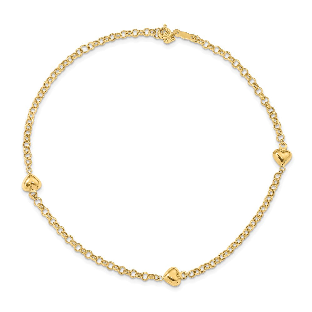 Polished Puffed Heart 3-Station Anklet - WBC