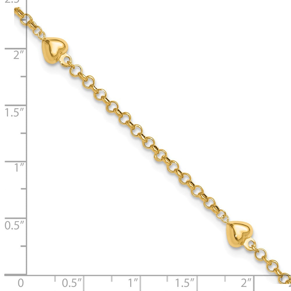 Polished Puffed Heart 3-Station Anklet - WBC