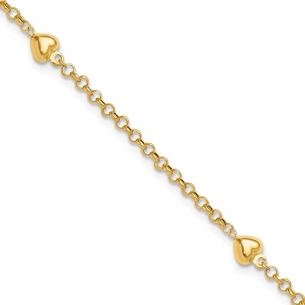 Polished Puffed Heart 3-Station Anklet - WBC