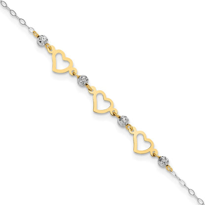 Two-tone Three Hearts and Diamond-cut Beads Plus Extender - Total Anklet - WBC