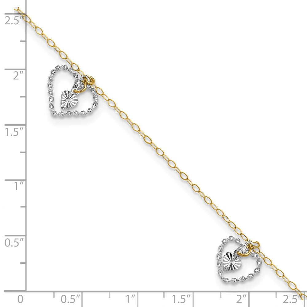 Two-tone Twisted Diamond-cut 3 Heart Dangles Plus Extender - Total Anklet - WBC