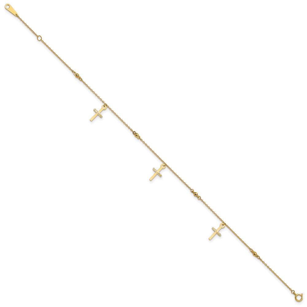 Diamond-cut 3 Cross Dangles and Beads Plus Extender - Total Anklet - WBC