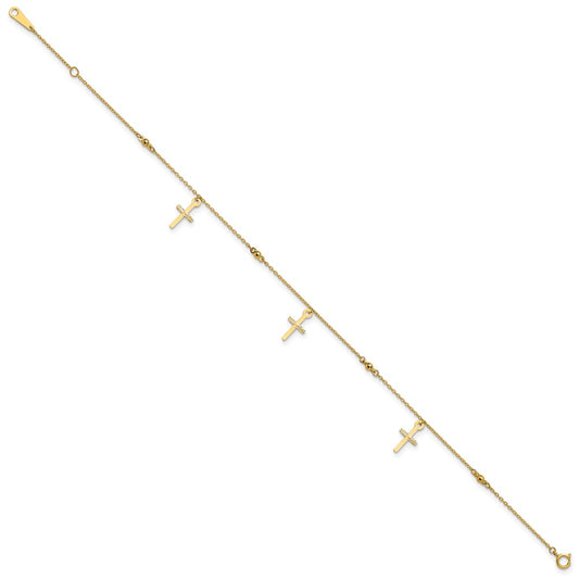 Diamond-cut 3 Cross Dangles and Beads Plus Extender - Total Anklet - WBC