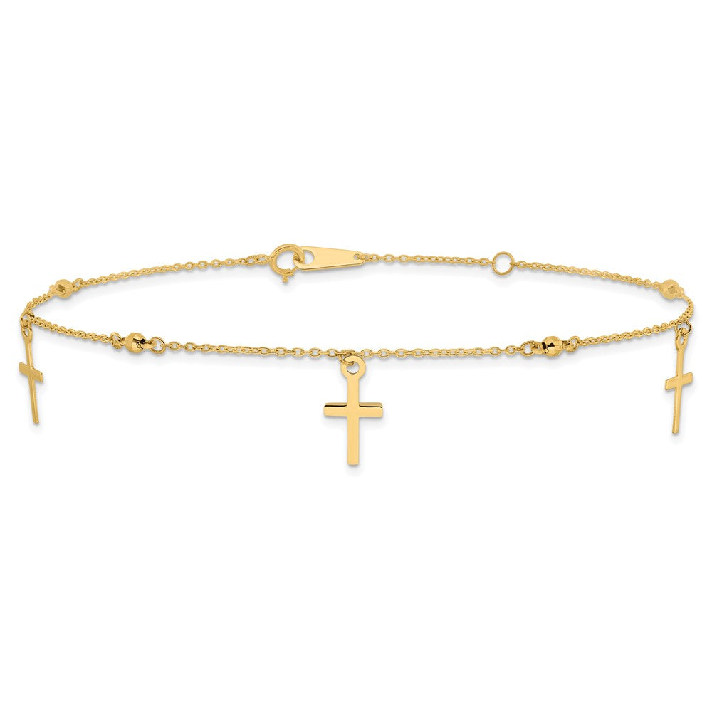 Diamond-cut 3 Cross Dangles and Beads Plus Extender - Total Anklet - WBC